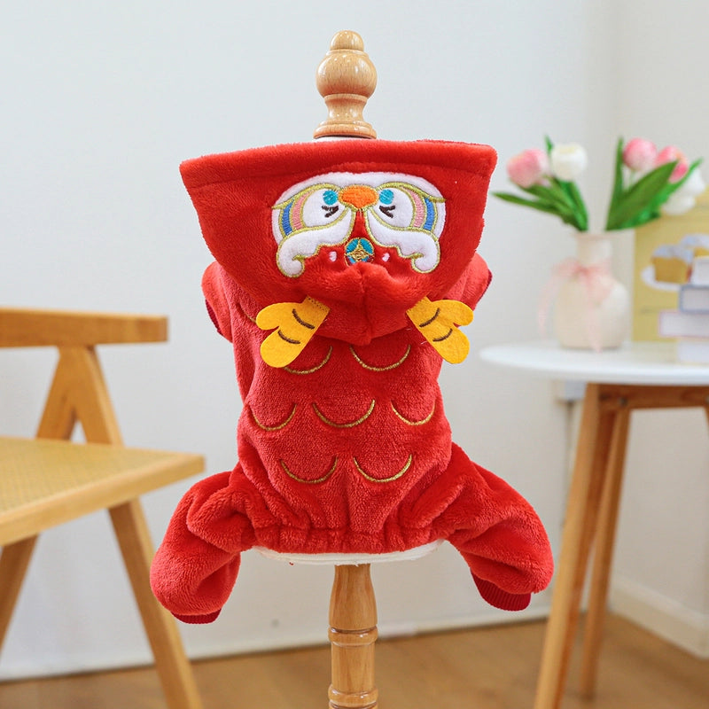2 Pieces Pet Clothes Autumn And Winter Fleece-Lined Warm Dog Cat Clothing Decoration Flower Four-Legged Dinosaur Transformation Suit Collection