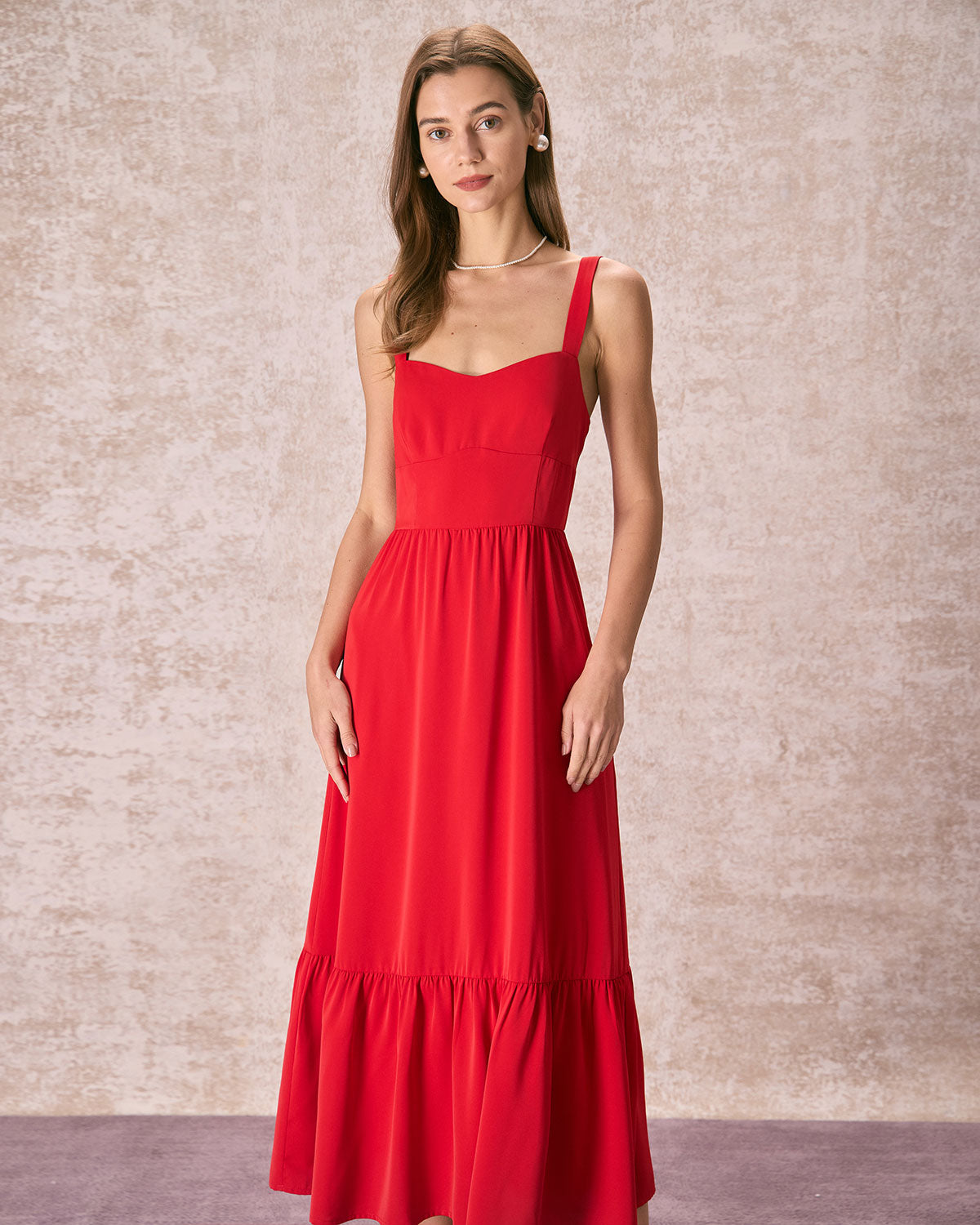 The Red Sweetheart Neck Layered Slip Maxi Dress