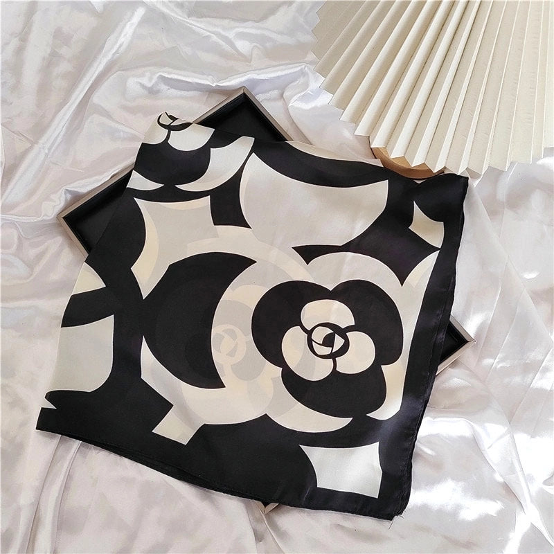 Women's Elegant Letter Flower Satin Silk Scarf