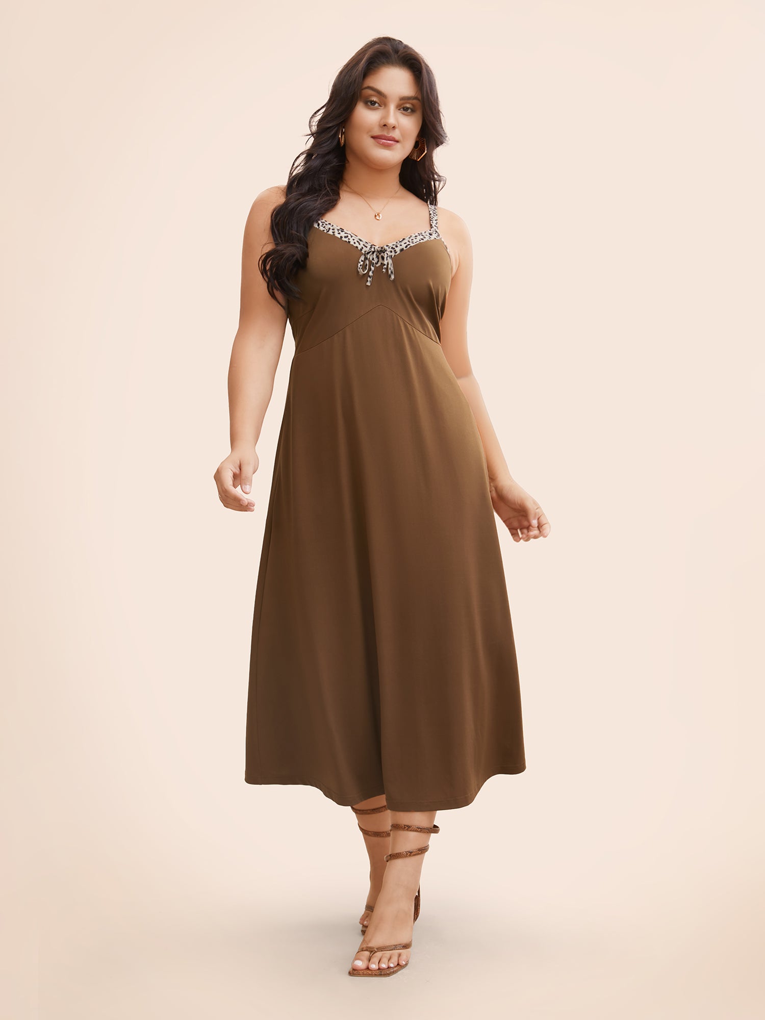 Leopard Print Patchwork Ties Cami Dress