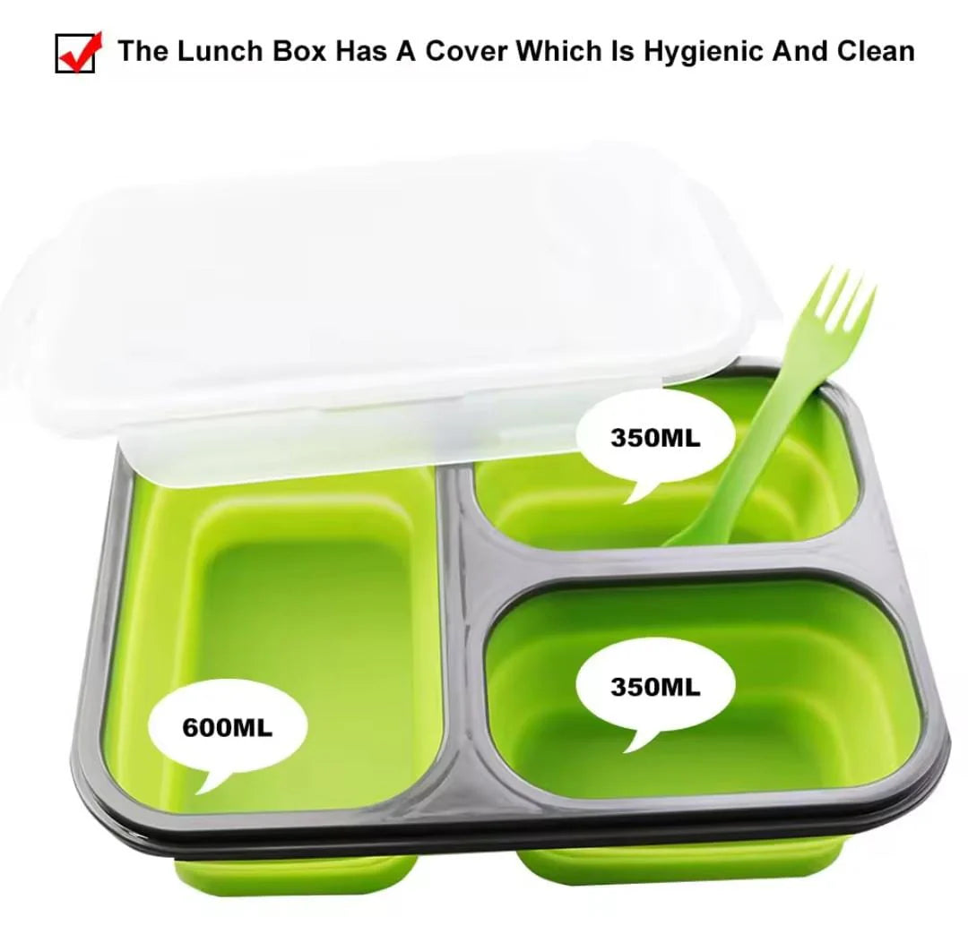 Collapsible Foldable Silicone Lunch Box With Spoon