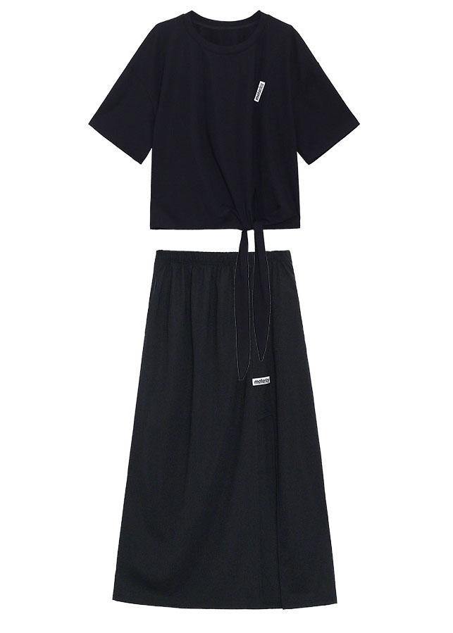 2021 Black Short Top High Waist Slim Skirt Two Piece Set