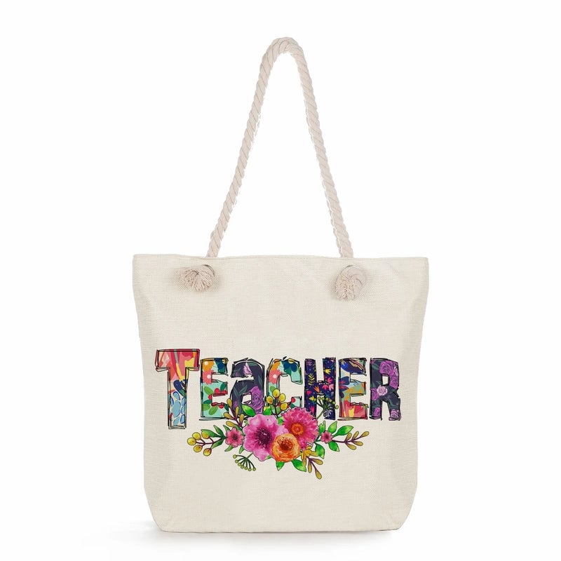 Women's Cotton And Linen Letter Classic Style Square Zipper Tote Bag