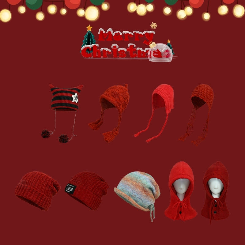 Women's Casual IG Style Lattice Solid Color Elk Knit Scarf Hat Beanie Hat