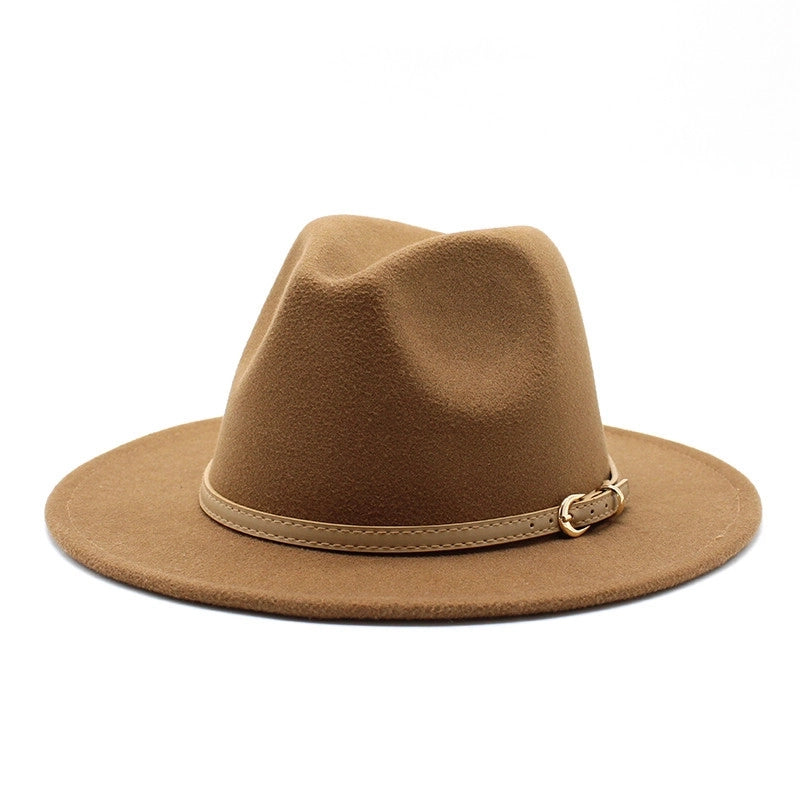 Unisex Basic Solid Color Big Eaves Flat Eaves Fedora Hat
