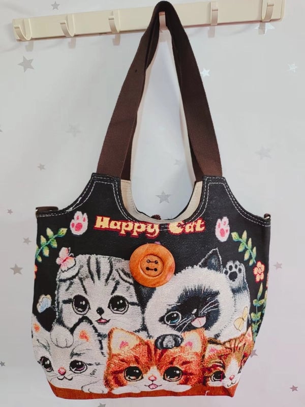 Women's Large Canvas Elephant Ethnic Style Square Zipper Shoulder Bag