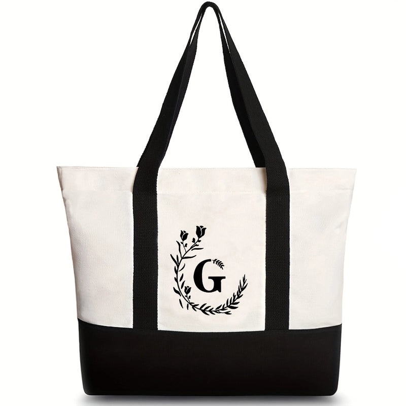 Women's Medium Canvas Letter Flower Classic Style Square Zipper Shoulder Bag
