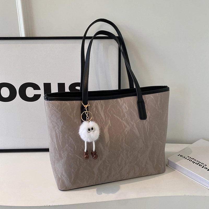 Women's Large Pu Leather Solid Color Streetwear Square Zipper Shoulder Bag Tote Bag