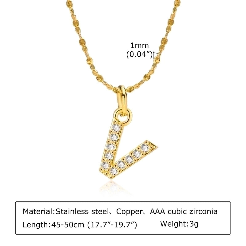 Minimalist Letter 201 Stainless Steel Copper Inlay Artificial Diamond Pendant Necklace