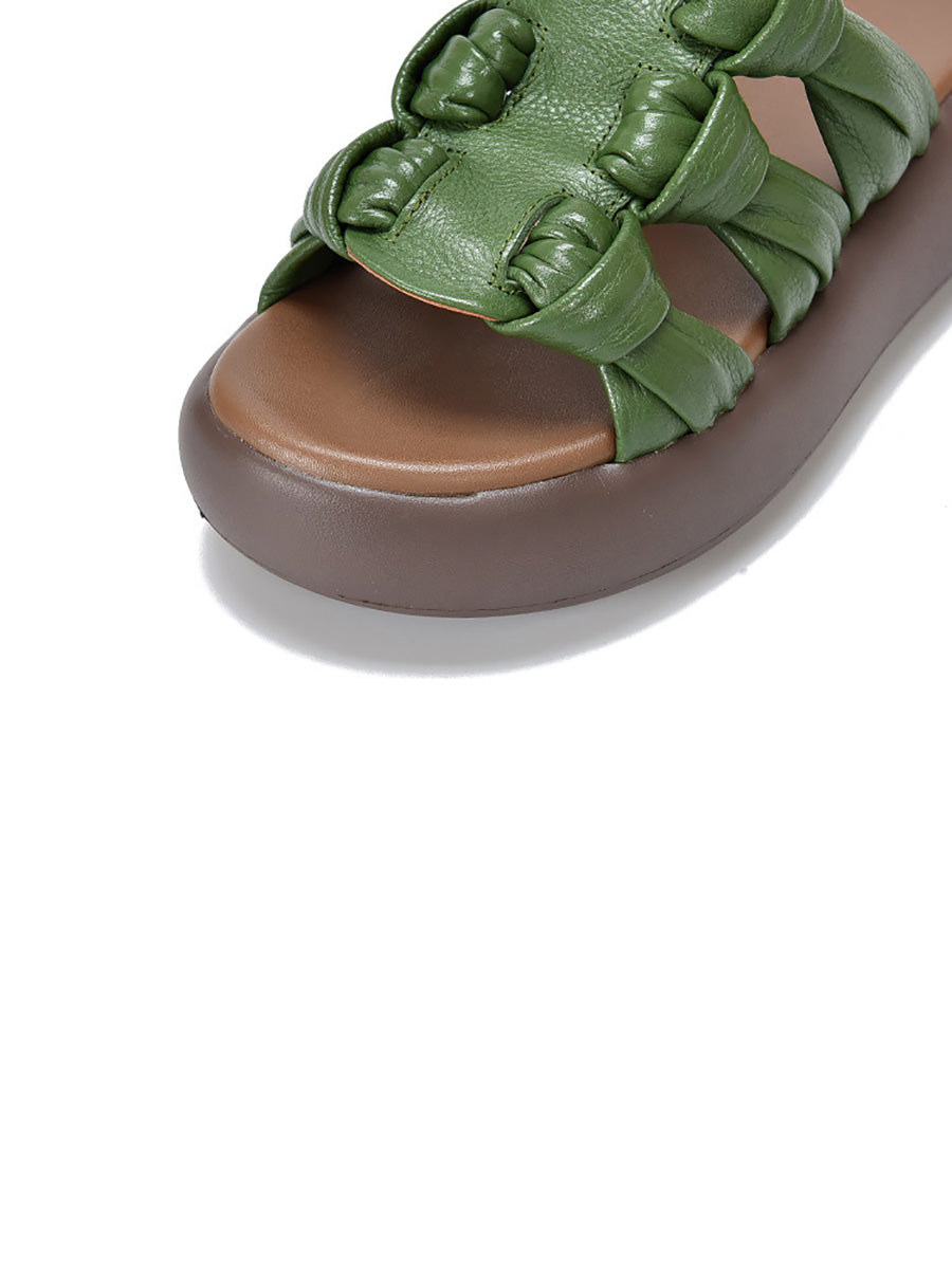 Women Summer Casual Leather Weave Platform Slippers