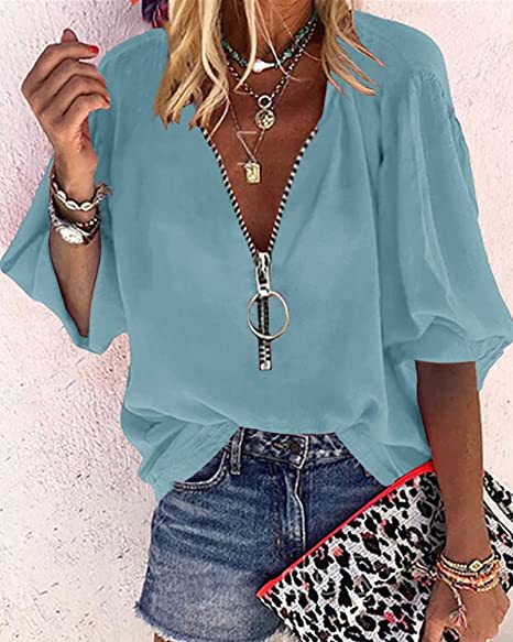 Solid Color V-Neck Shirt