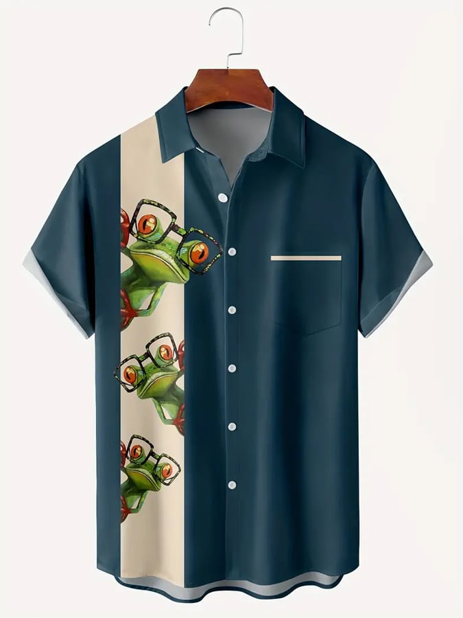 Men's Frog Print Fashion Short Sleeve Shirt