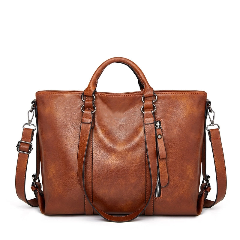 Women's Large PVC Solid Color Basic Classic Style Square Zipper Tote Bag