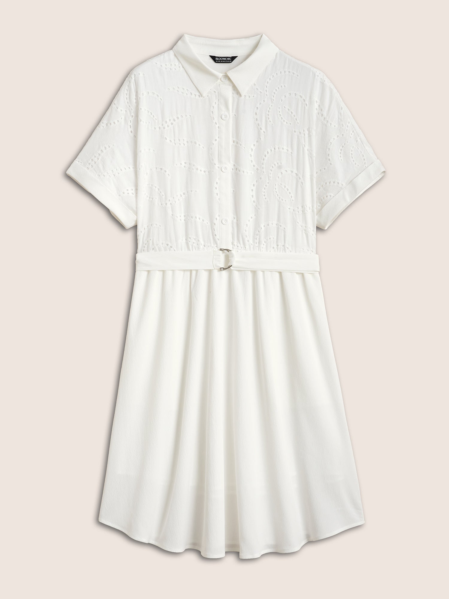 Broderie Anglaise Shirt Collar Belted Dress