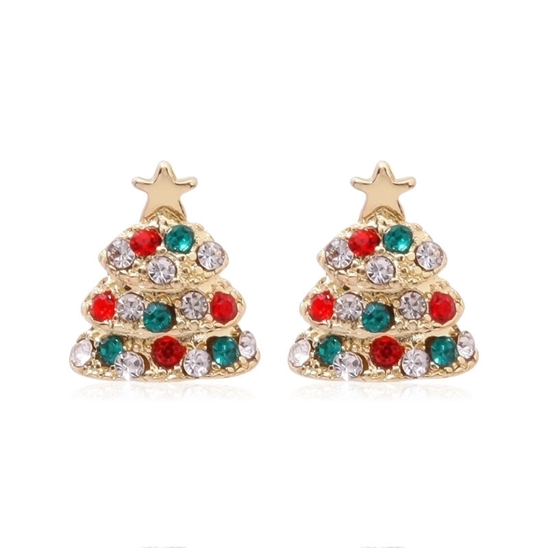Fashion Christmas Tree Bell Snowflake Alloy Rhinestones Ear Studs