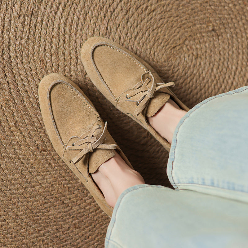 Vintage Leather Lace-Up Loafers Round Toe Flat Oxford Shoes in Light Brown/Deep Brown/Caramel/Apricot
