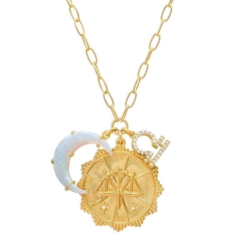Casual Retro Constellation Stainless Steel Plating Hollow Out Inlay Opal Zircon 18k Gold Plated Pendant Necklace