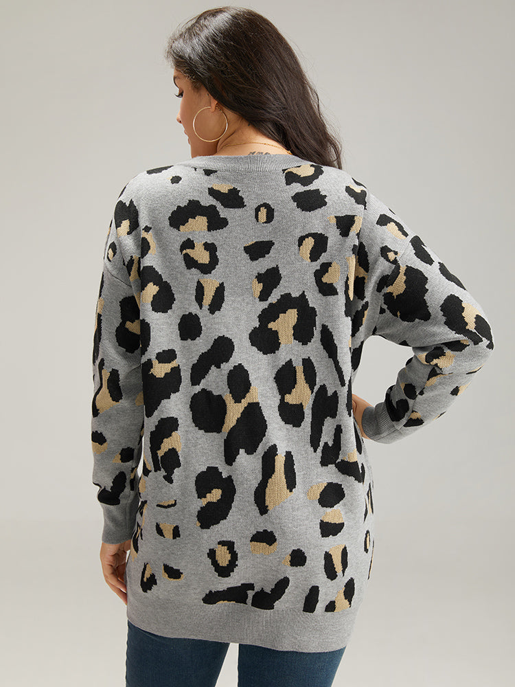 Anti-Pilling Leopard Elastic Cuffs Pullover