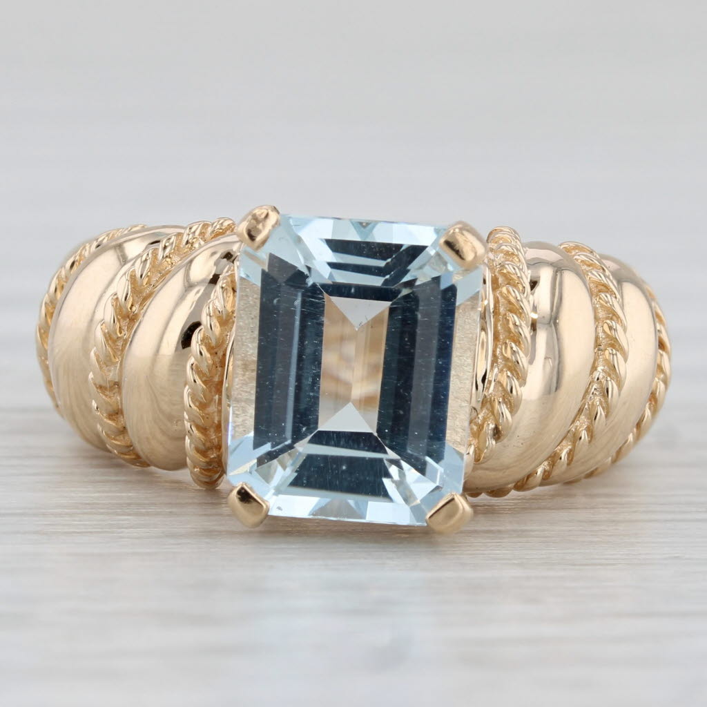 3ct Aquamarine Emerald Cut Solitaire Ring 14k Yellow Gold Size 5.75