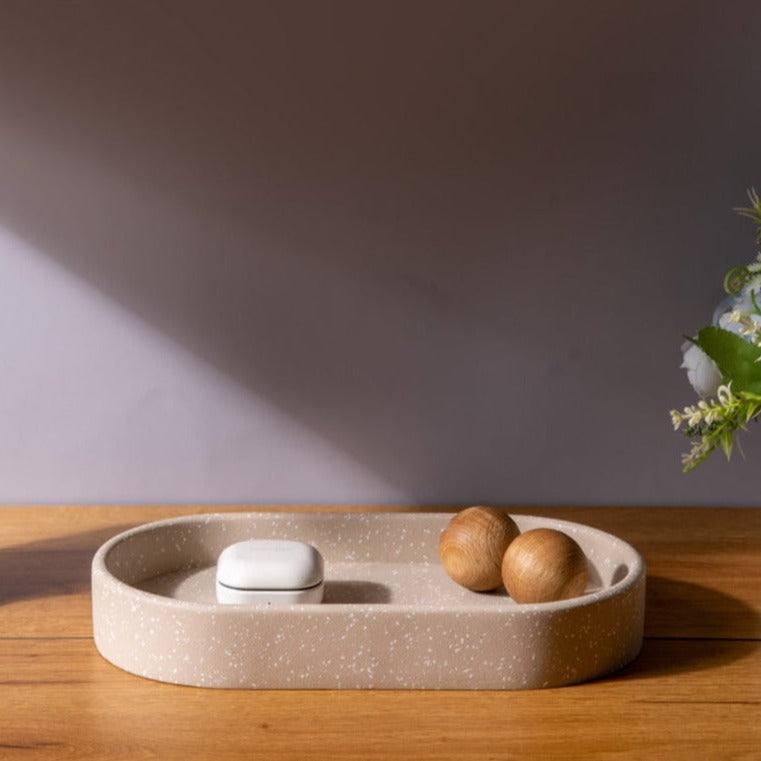 Concrete Oval Valet Tray Medium - Speckled Taupe