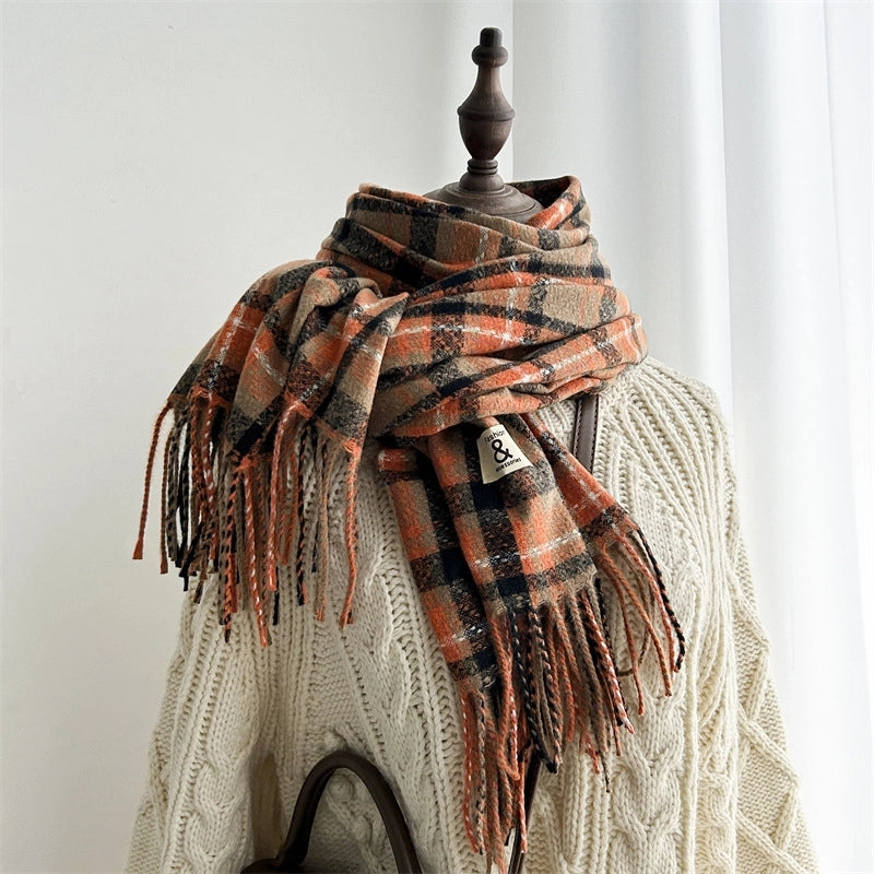 Women's Retro Plaid Imitation Cashmere Scarf