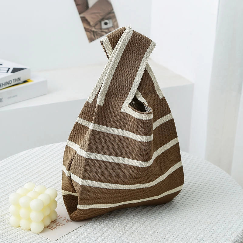 Women's Small Knit Color Block Streetwear Square Open Shoulder Bag