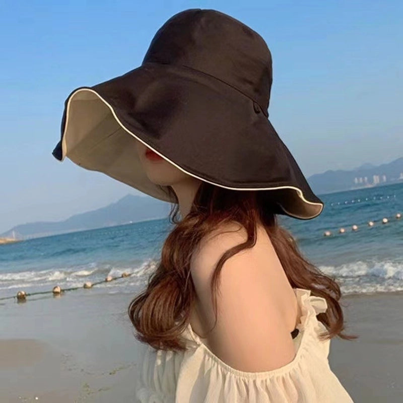 Unisex Minimalist Solid Color Wide Eaves Sun Hat