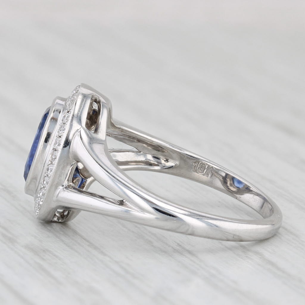 1.77ctw Oval Blue Sapphire Diamond Halo Ring 18k White Gold Size 6.25