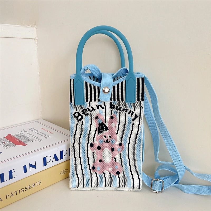 Women's Small Knit Cat Vintage Style Classic Style Bucket Buckle Handbag