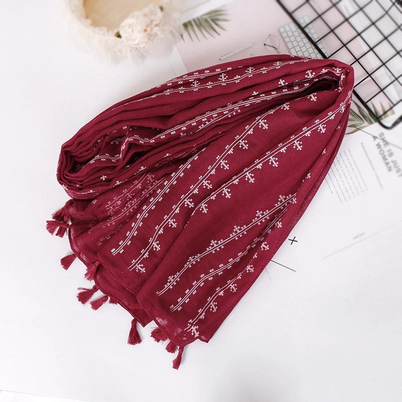 Women's Minimalist Classic Style Flower Cotton Printing Scarf