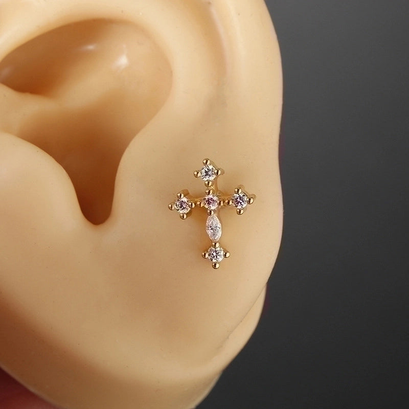 Fashion Heart Shape Flower Stainless Steel Plating Inlay Zircon Ear Studs 1 Piece