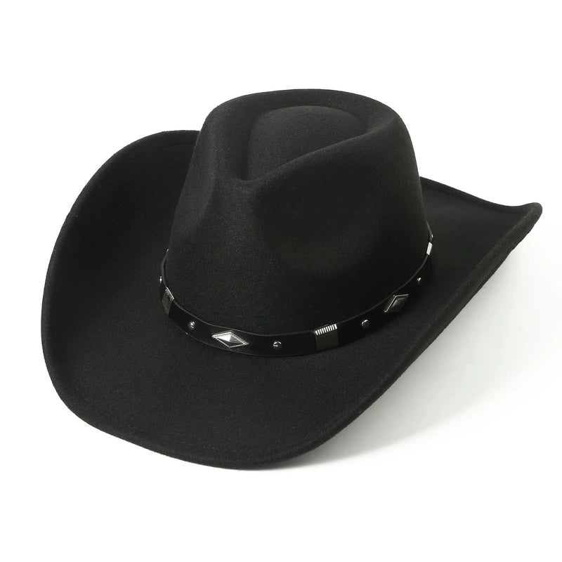 Style Curling Western Cowboy Hat Female British Versatile Solid Color Jazz Hat Autumn And Winter Warm Windproof Bowler Hat Male