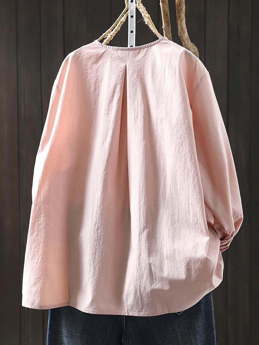 Women Spring Artsy Pure Color O-Neck Shirt