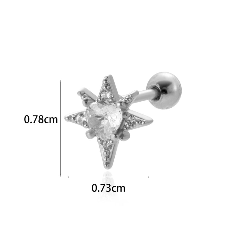 1 Piece Ear Cartilage Rings & Studs Minimalist Classic Style Star Moon Butterfly 316L Stainless Steel  Copper Plating Inlay Zircon