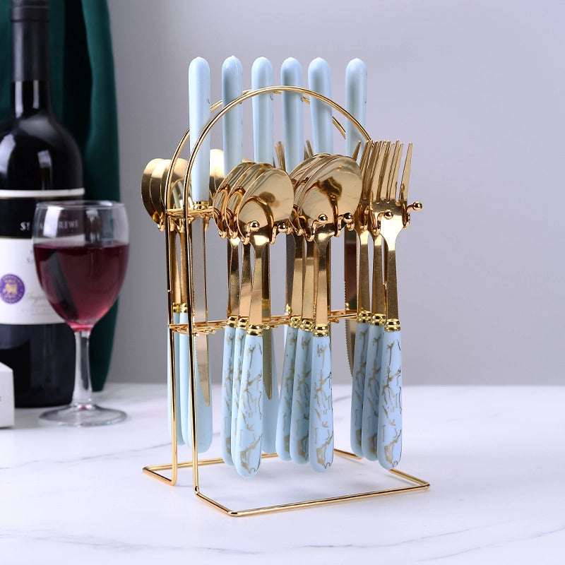 New Marbling Stainless Steel Tableware 24-Piece Gift Box Restaurant Western Food Knife Fork Dessert Spoon