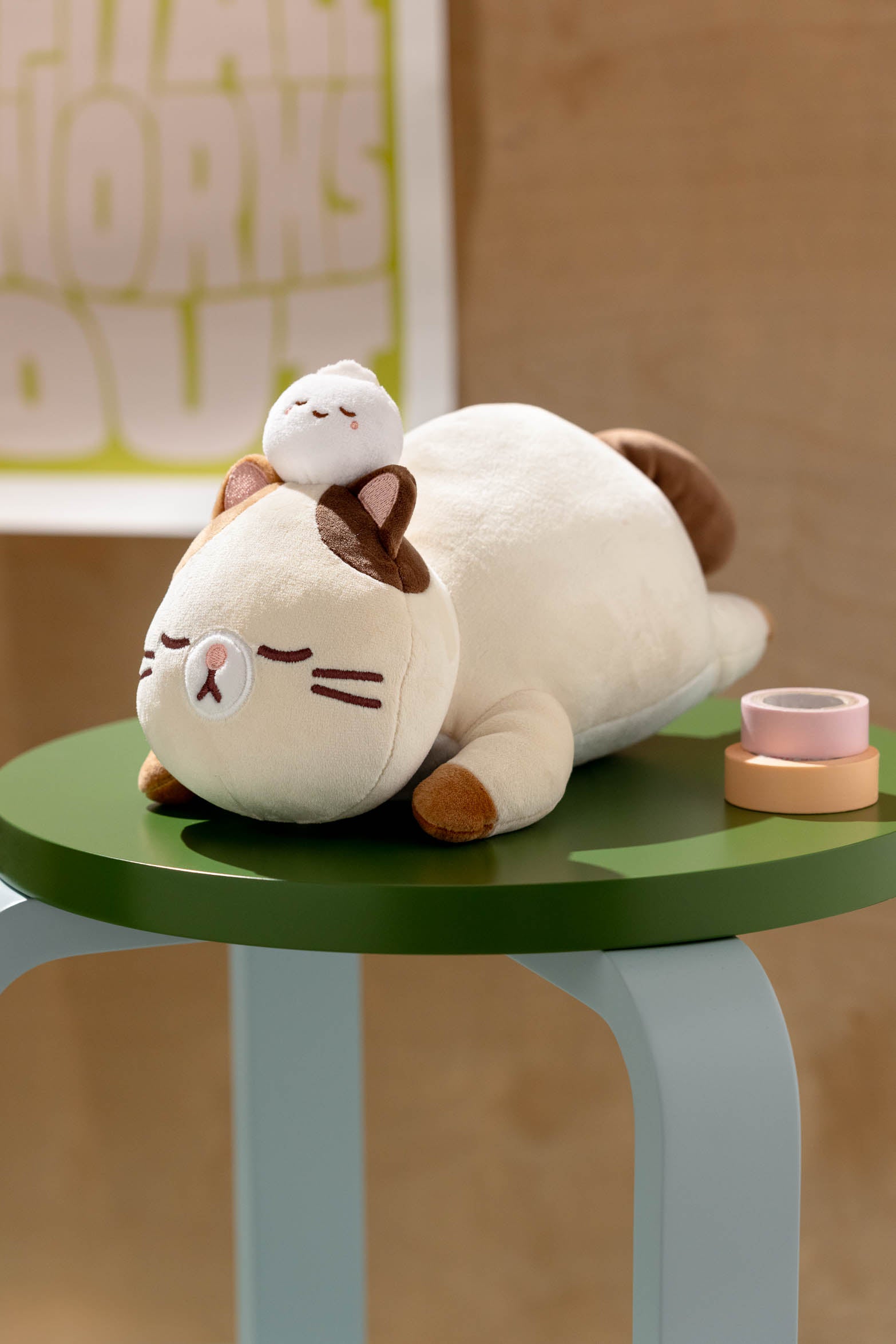 Laying Fat Siamese Cat Mochi Plush