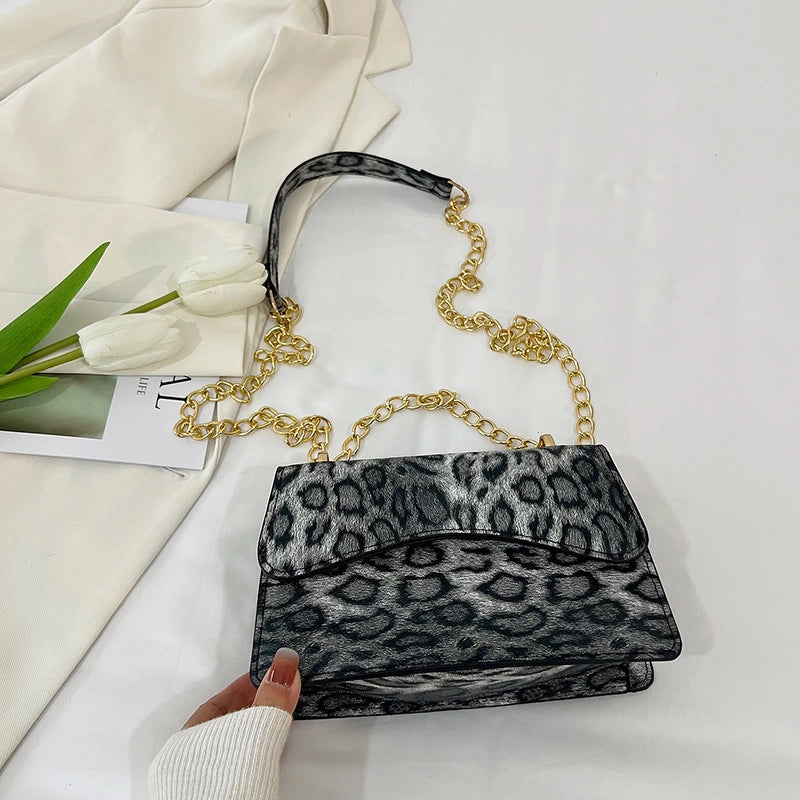Women's Medium PU Leopard Streetwear Sewing Thread Square Zipper Shoulder Bag