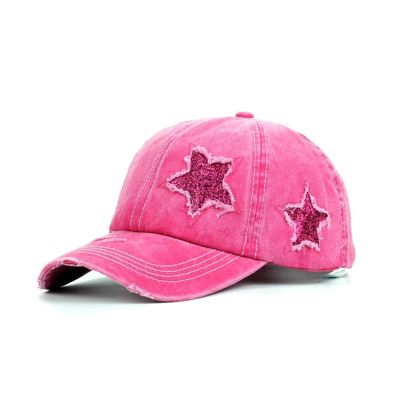 New Washed Old Baseball Cap Long Brim Sunshade Cap Cartoon Five-pointed Star Printed Outdoor Hat