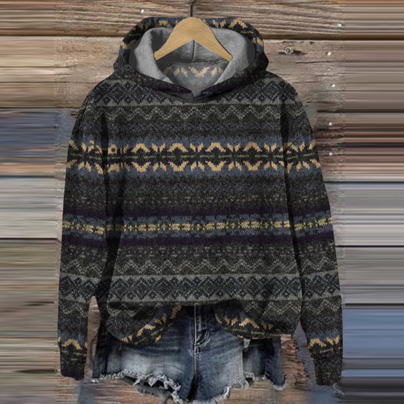 Vintage Icelandic Pattern Cozy Hoodie Sweater