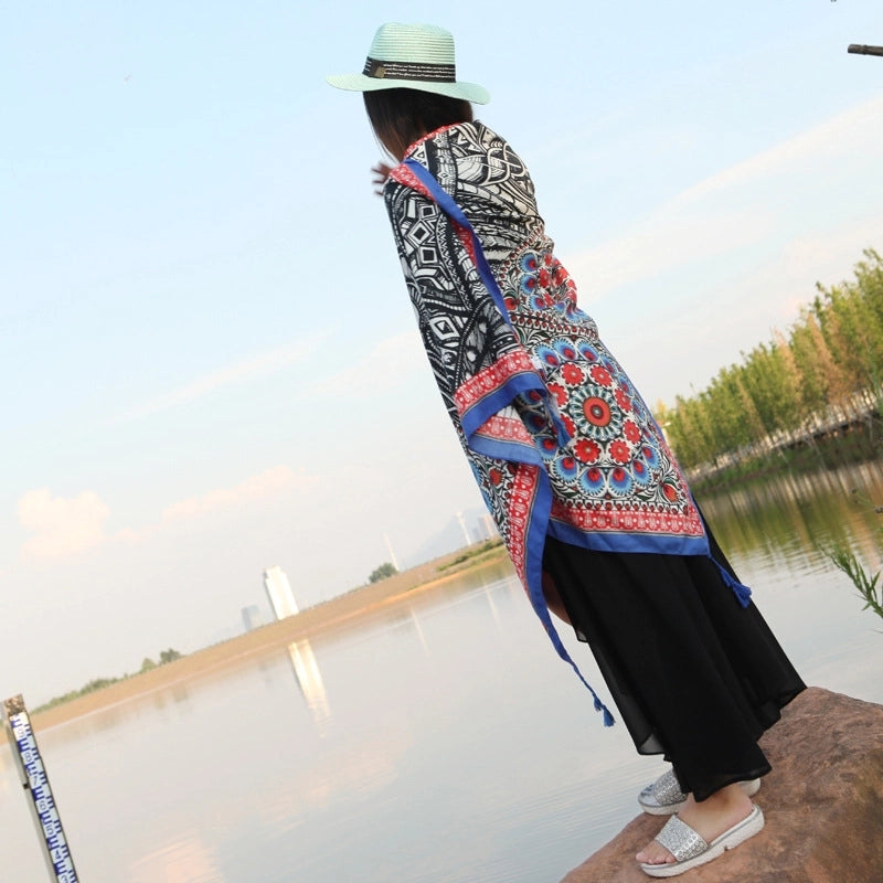Silk Scarf Women's Summer Seaside Beach Sunscreen Shawl Scarf Dual-use  Long Ethnic Style Plus Size Travel Silk Scarf