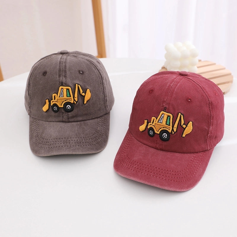 Children's Hat Spring And Autumn New Washed Boys And Girls Cap Korean Retro Excavator Cartoon Baseball Cap