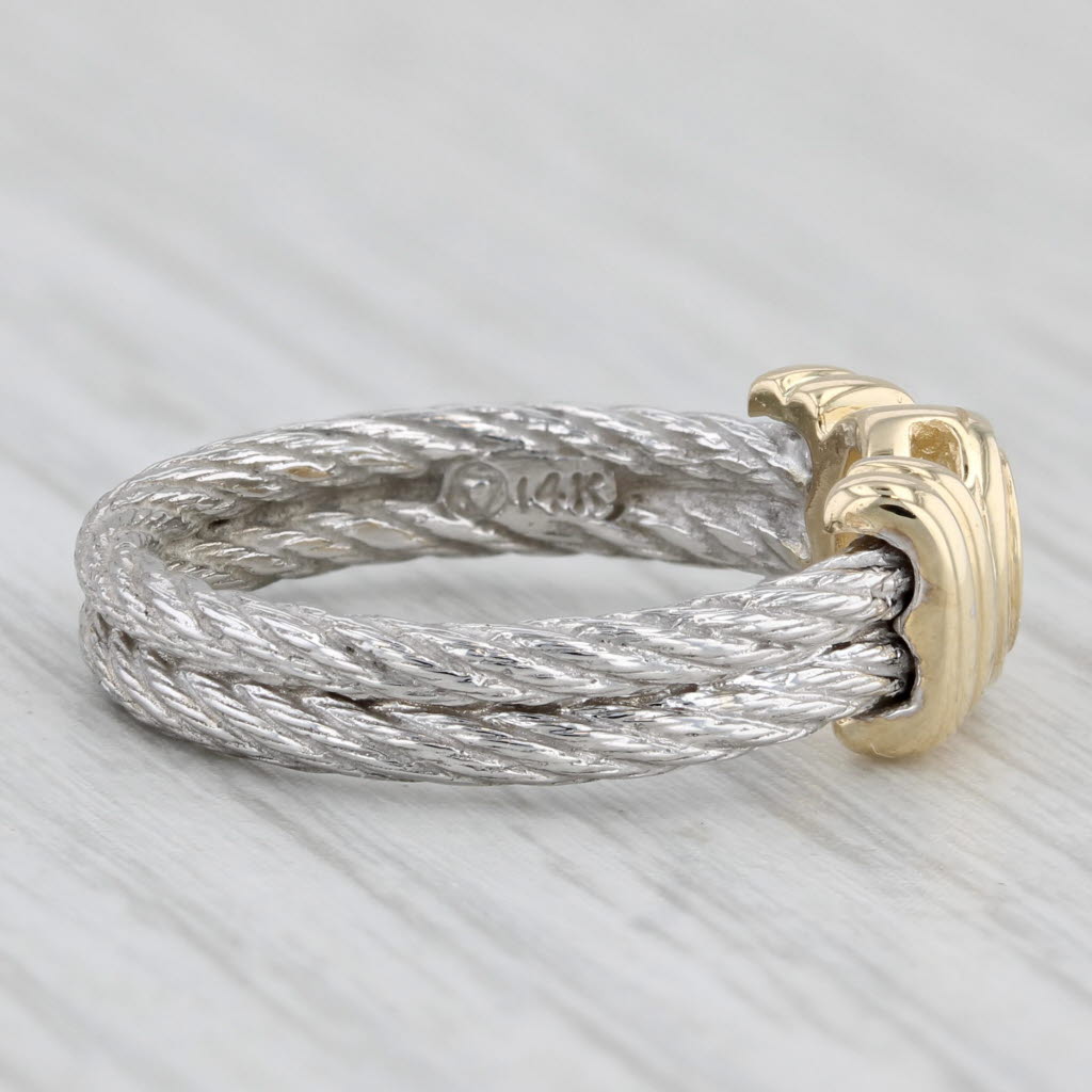 0.17ct Round Diamond Solitaire Cable Ring 14k Yellow White Gold Sz 6 Engagement