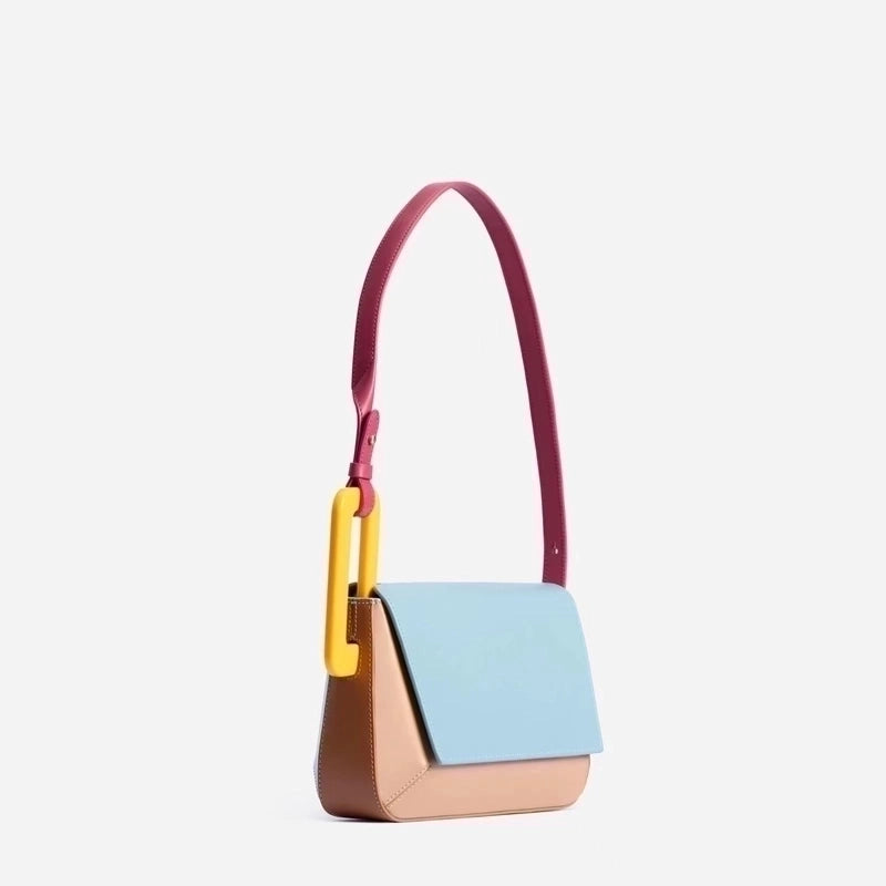 Women's Medium Pu Leather Color Block Streetwear Square Zipper Underarm Bag