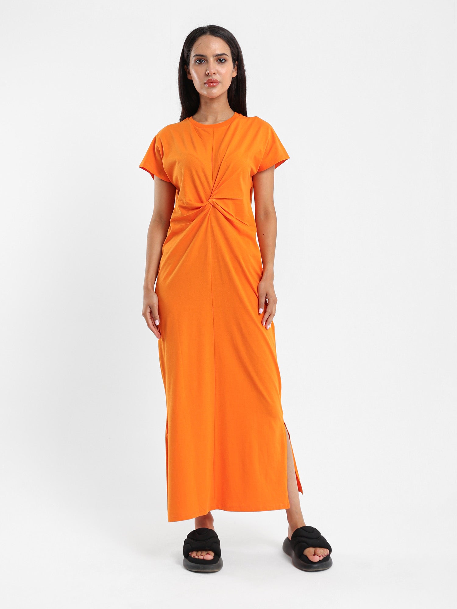 Knotted Front Long T-Shirt Dress