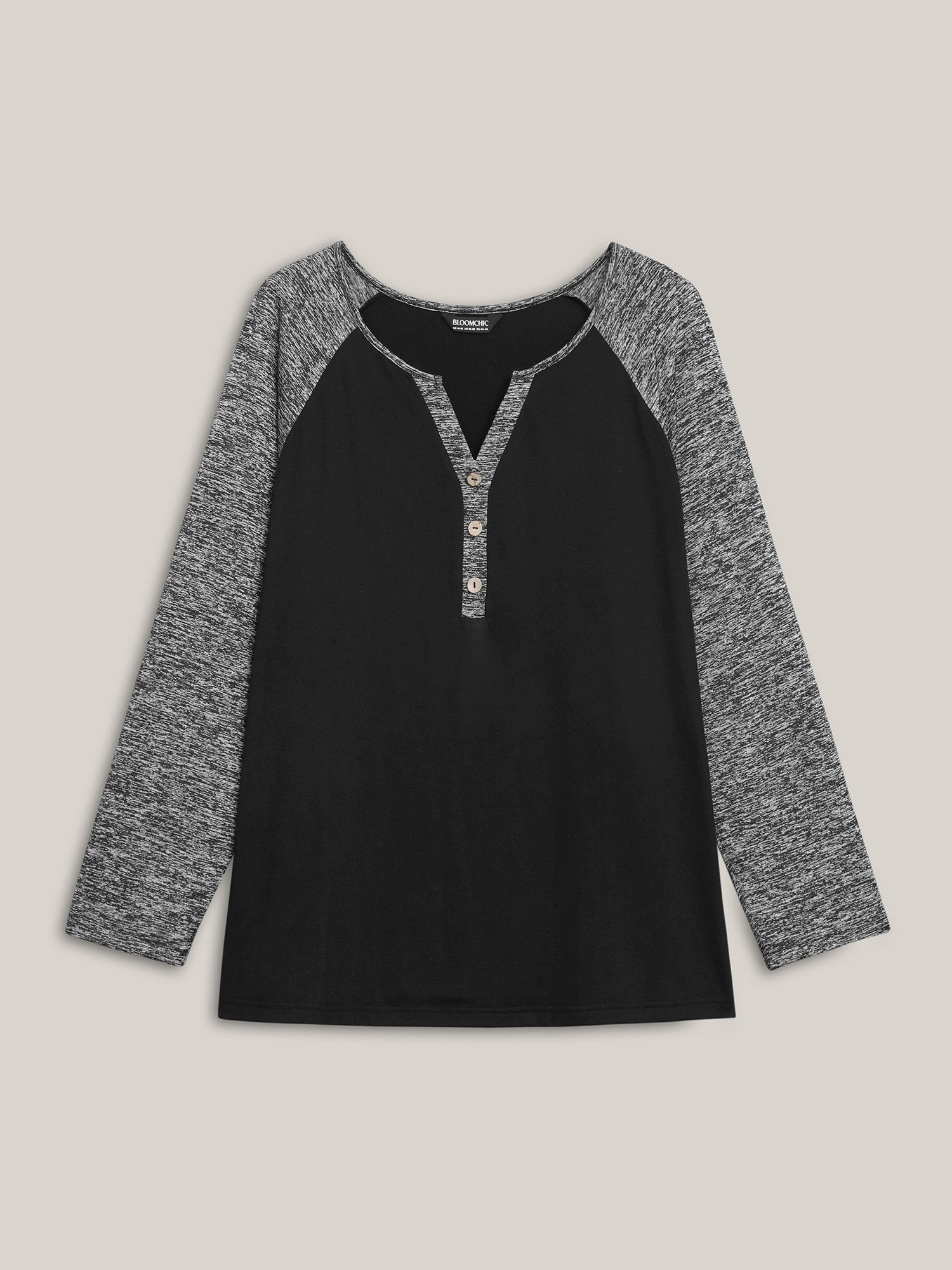 Heather Patchwork Button Detail Stretchy T-Shirt