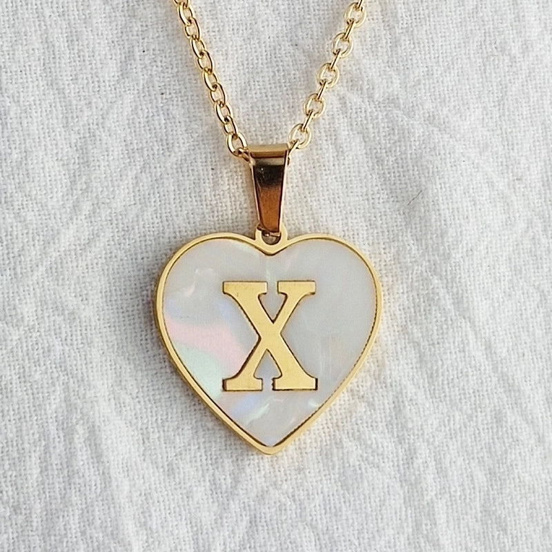 Cute Sweet Letter Titanium Steel Plating Inlay Shell Pendant Necklace