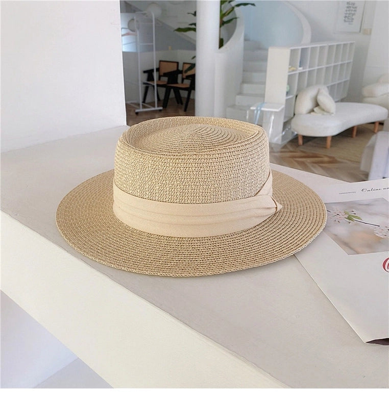 Women's Vacation Solid Color Flat Eaves Straw Hat