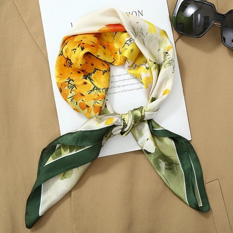 70*70  Striped Silk Scarf Women's Small Square Scarf  Versatile Professional Small Scarf Summer Thin Decorative Scarf