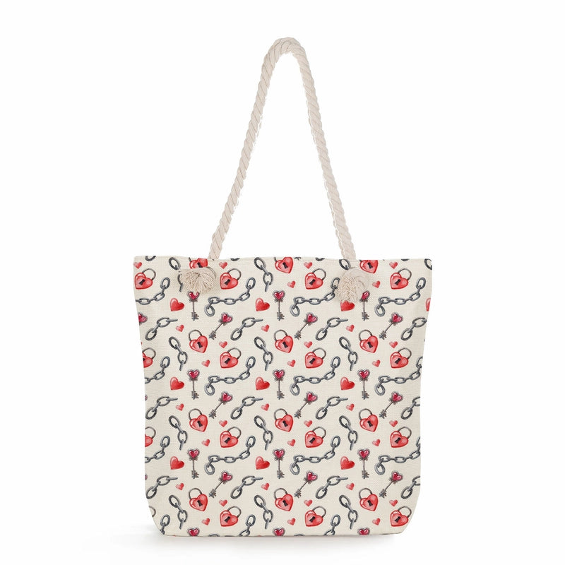 Women's Cotton And Linen Heart Shape Classic Style Square Zipper Tote Bag