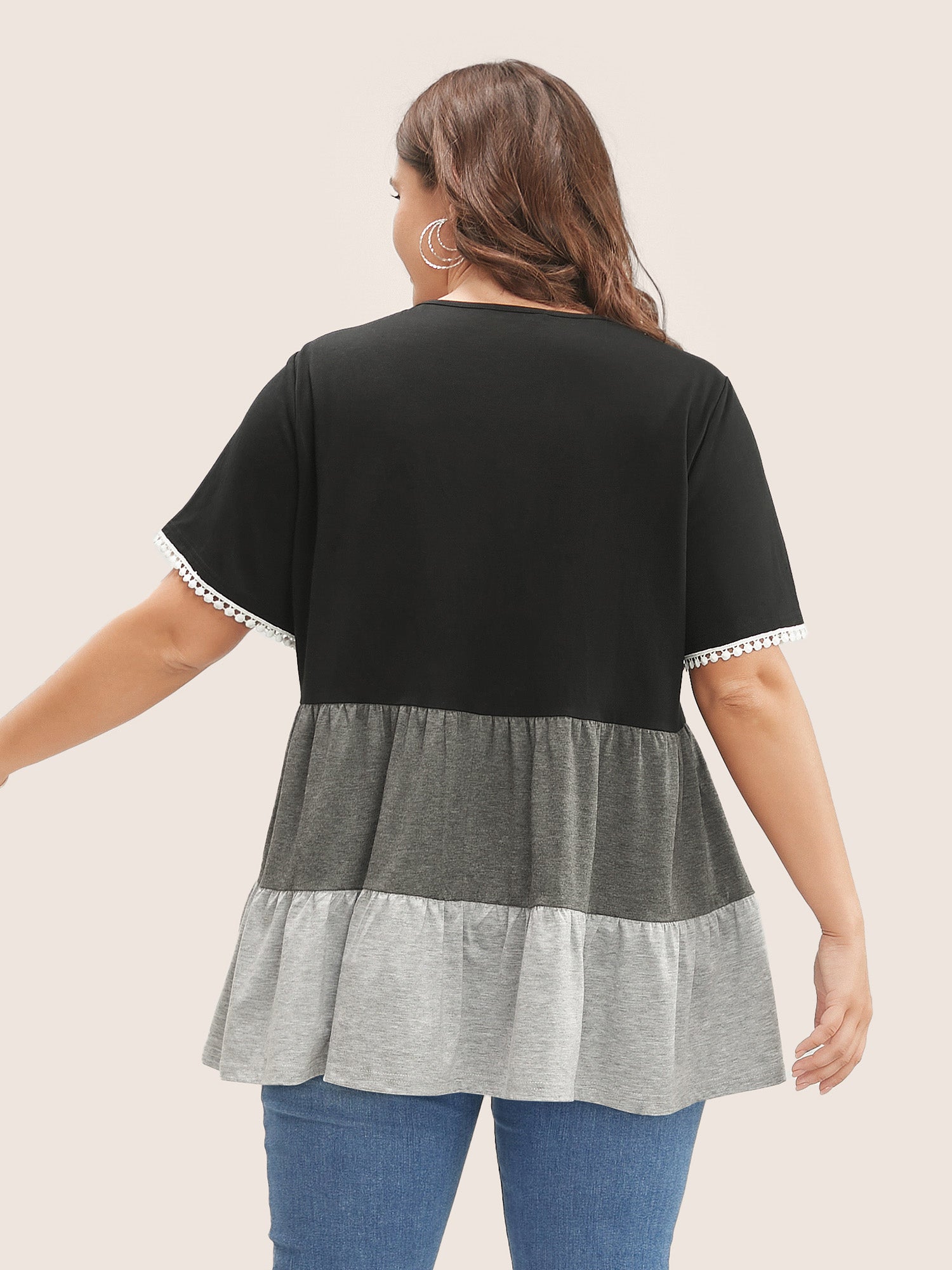 Colorblock Contrast Ruffle Tiered T-shirt